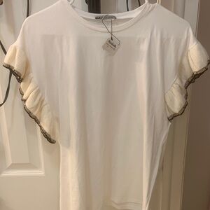 Anthropologie Cream Ruffle Sleeve Blouse